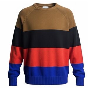 American Eagle Men's Striped Sweater Medium Brown Black Red Blue